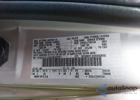 2002 Ford Econoline Xl/Xlt z USA, uszkodzony, nr VIN 1FBSS31L22HB33221